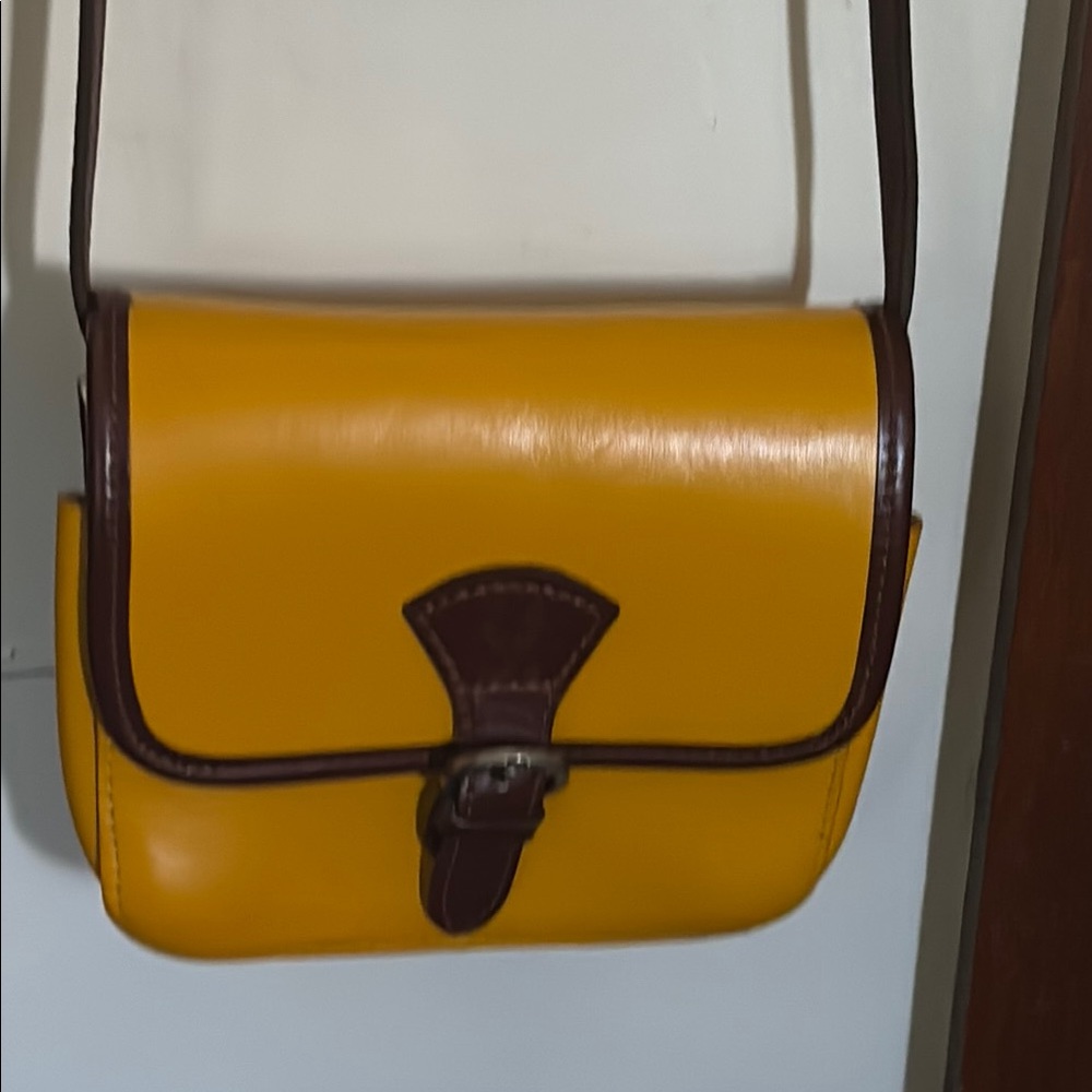 Yellow and Brown Crossbody Bag with Structured Design